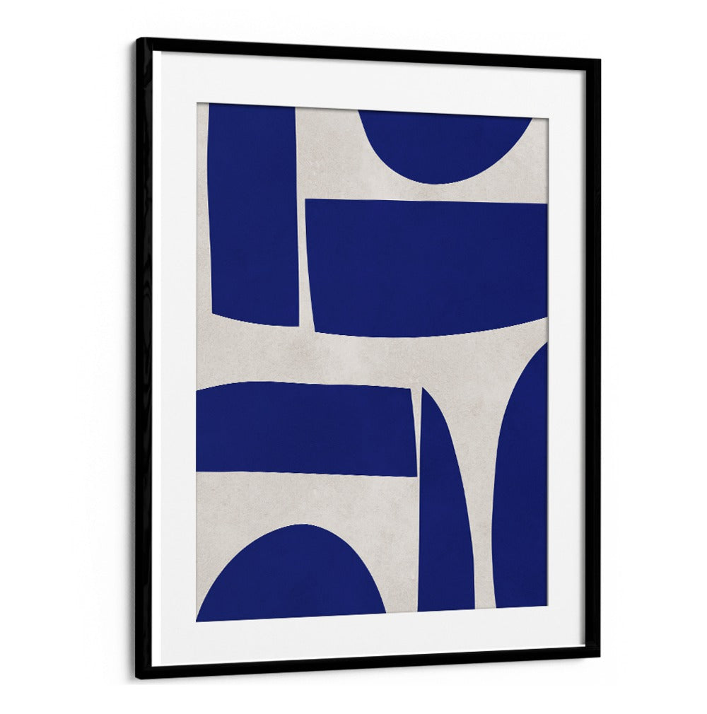 CURVED SHAPES, GEOMETRIC ART PRINTS showcase modern elegance with unique designs in vibrant blue and neutral tones.