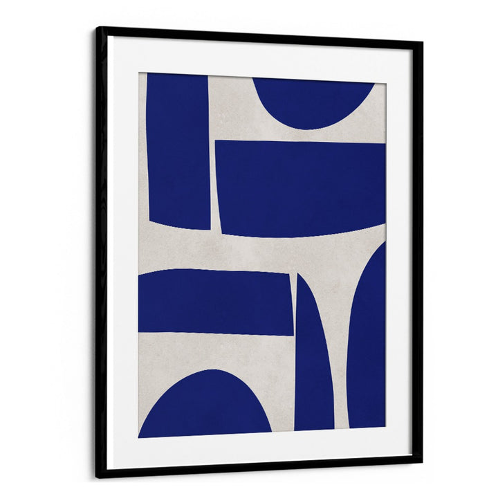CURVED SHAPES, GEOMETRIC ART PRINTS showcase modern elegance with unique designs in vibrant blue and neutral tones.