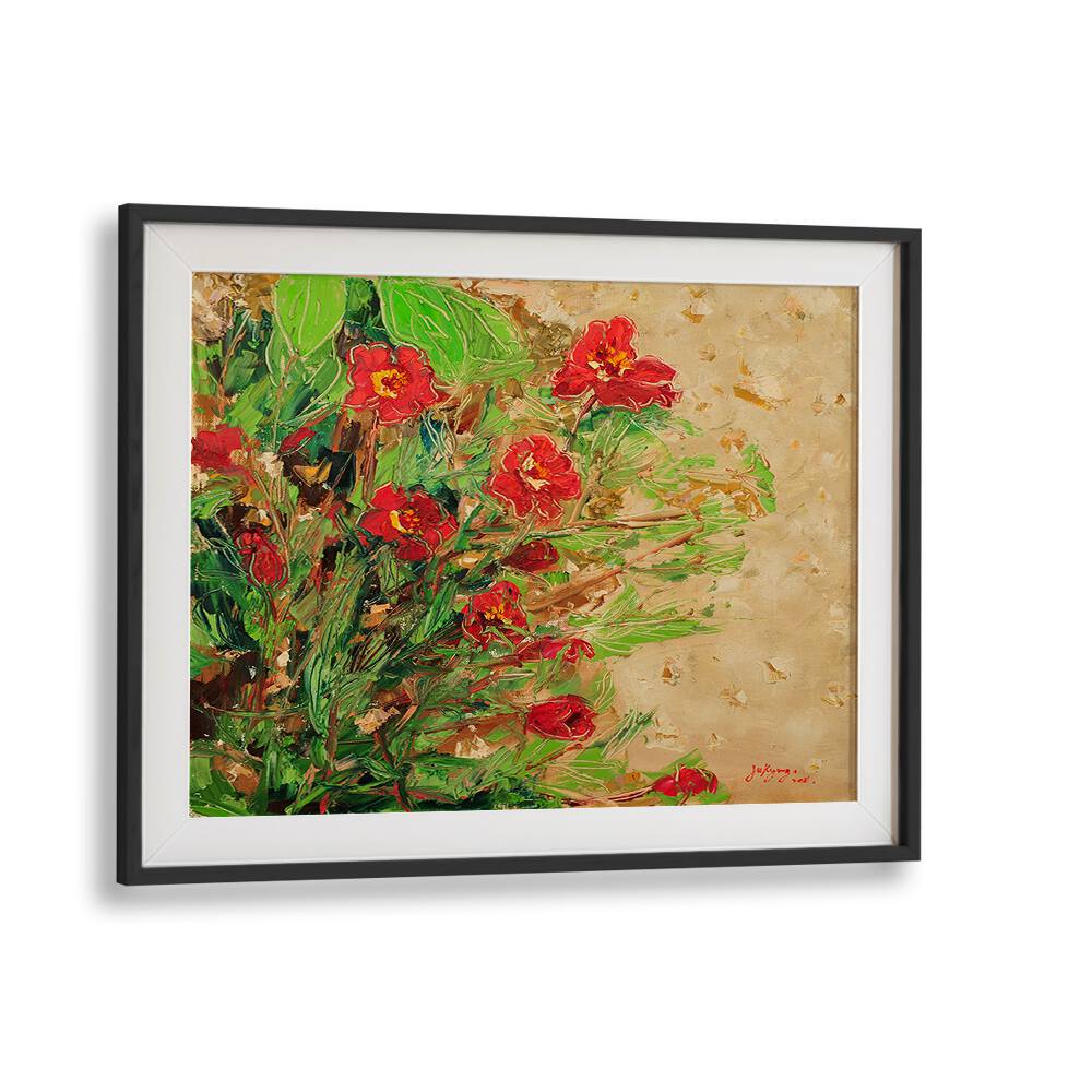 Vibrant MARIGOLD CANVAS III, FLORAL FLOWER PAINTINGS bursting with red blooms, perfect for any artistic space.