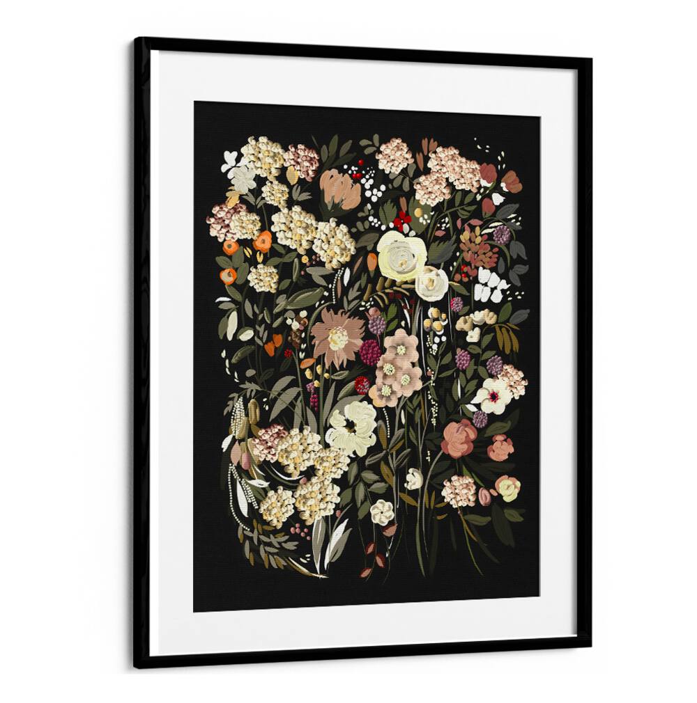 Elegant BLACK BOUQUET, FLORAL FLOWER PAINTINGS feature a stunning floral arrangement in rich hues for sophisticated decor.