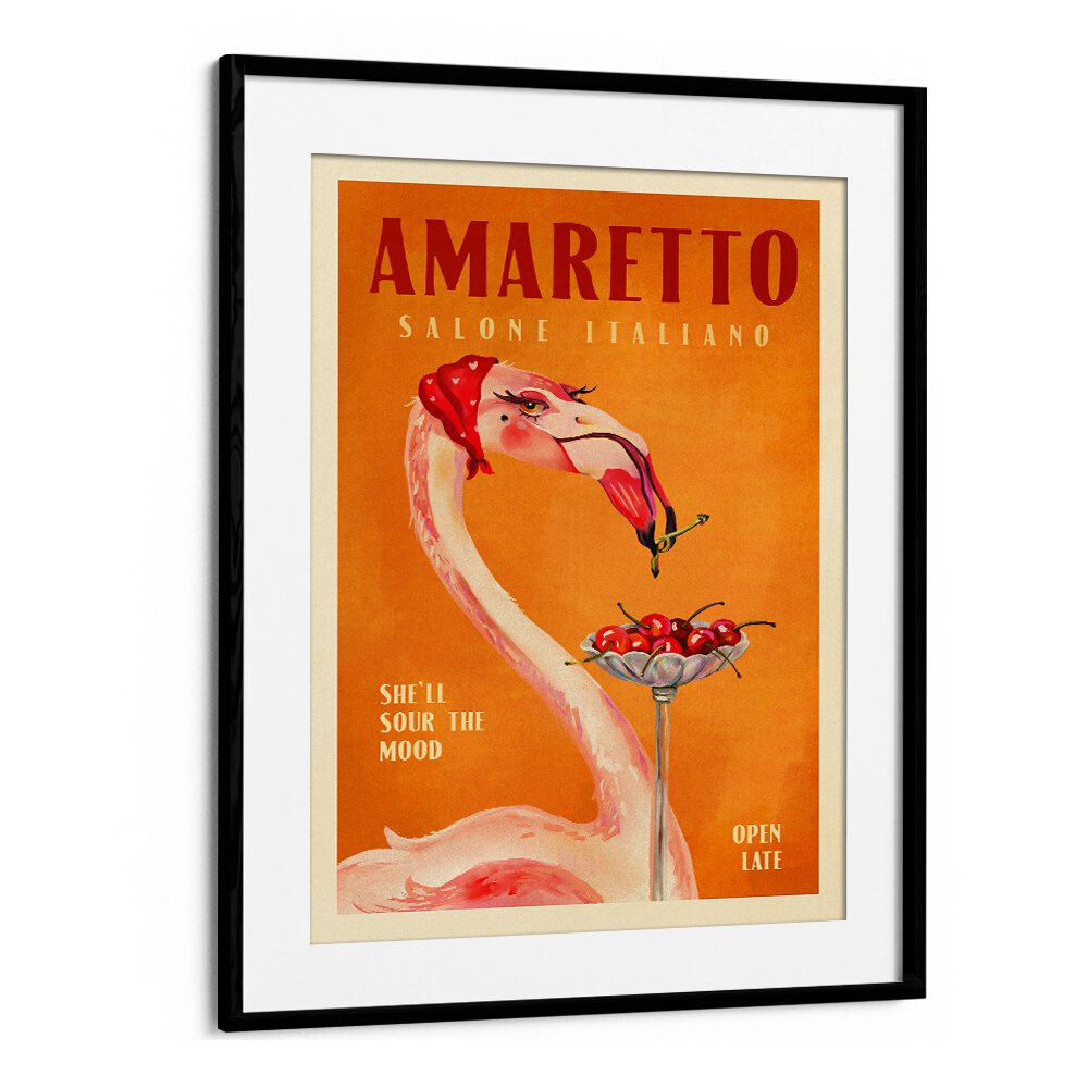 Vibrant AMARETTO FLAMINGO, BAR art print showcasing Italian café charm, perfect for elevating your space.
