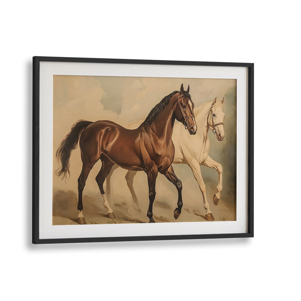Duo horses galloping in stunning detail, perfect for animal paintings lovers seeking equine beauty.