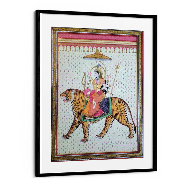 Vibrant MAA DURGA, INDIAN ART PAINTINGS showcasing Goddess Durga on a tiger, perfect for enhancing your decor.
