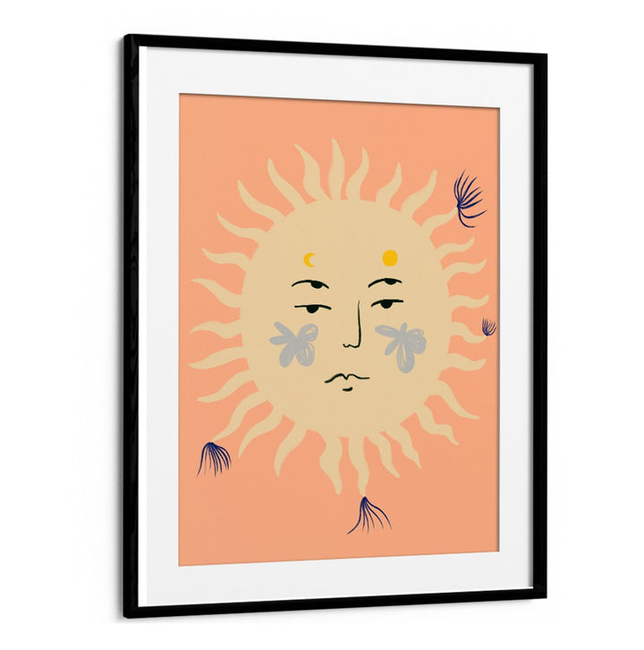 Vibrant PINK SUN art print framed in black, perfect for adding energy and color to any modern living space.