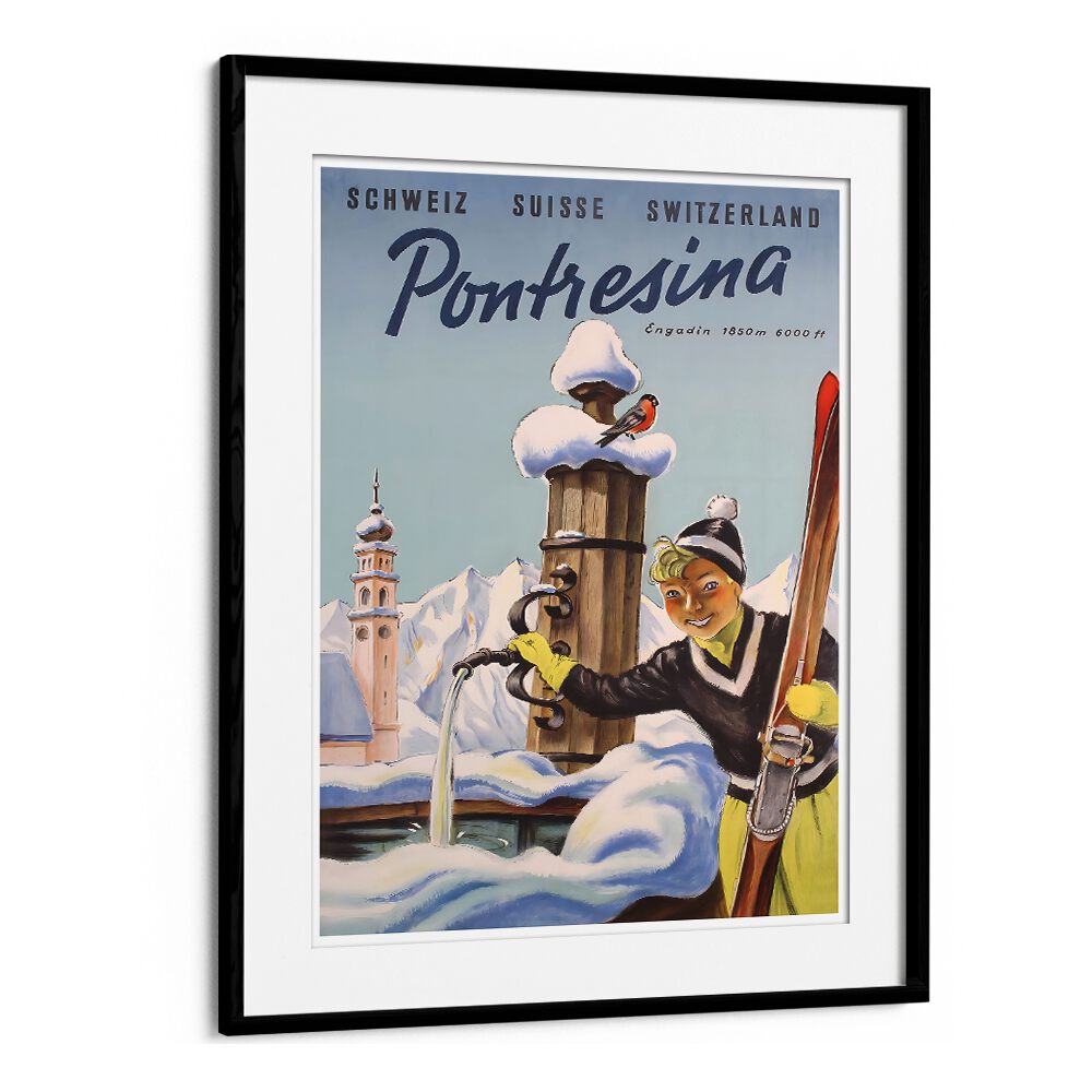 Charming PONTRESINA, VINTAGE TRAVEL POSTERS capturing Swiss winter allure, perfect for enhancing any space.