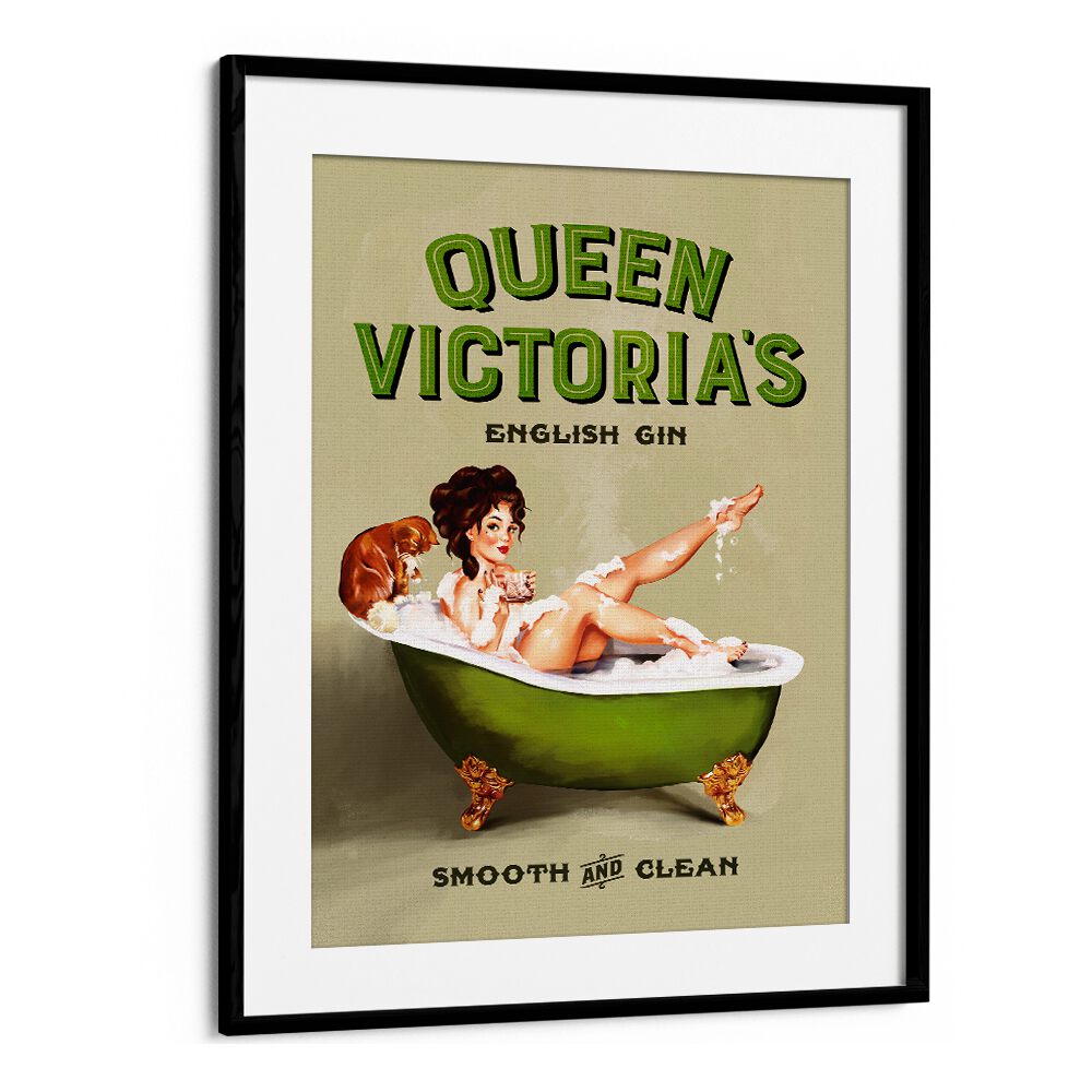 Queen Victoria, portraits of a pinup girl in a vintage gin bath, showcasing elegance and charm. Perfect for decor.