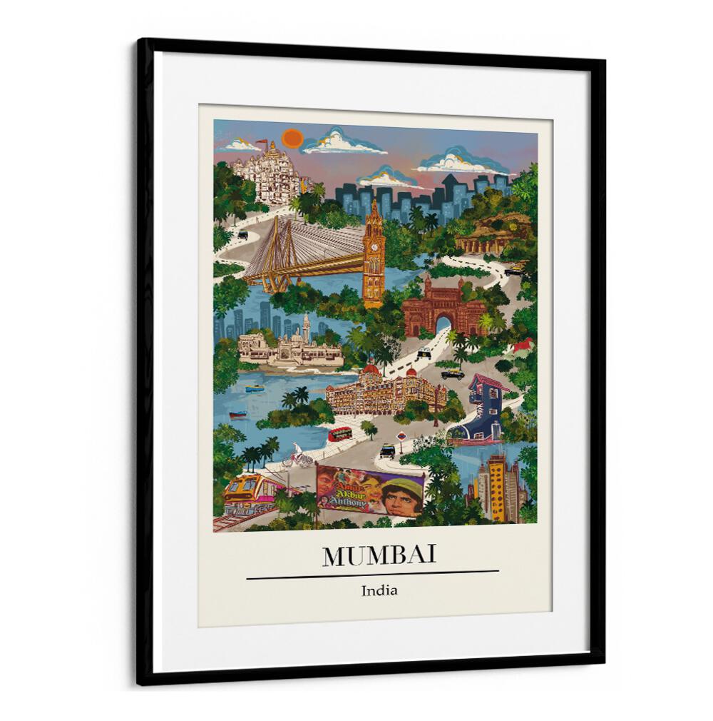 Vibrant Mumbai Travel Poster by Saumya Agarwal, showcasing iconic landmarks for MUMBAI, TRAVEL POSTERS lovers.