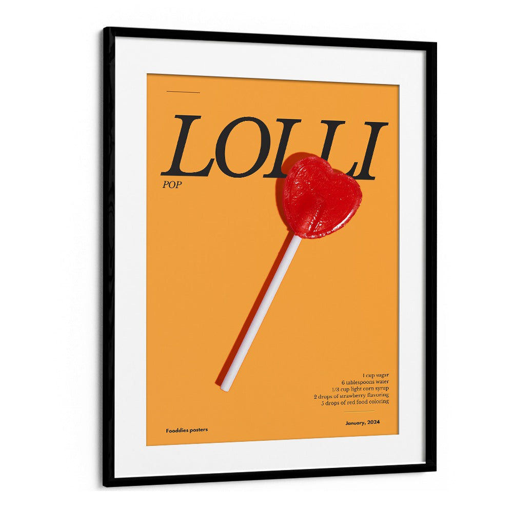 Colorful HEART LOLLIPOP, BAR & CAFE ART poster showcasing a heart-shaped lollipop on a vibrant background.