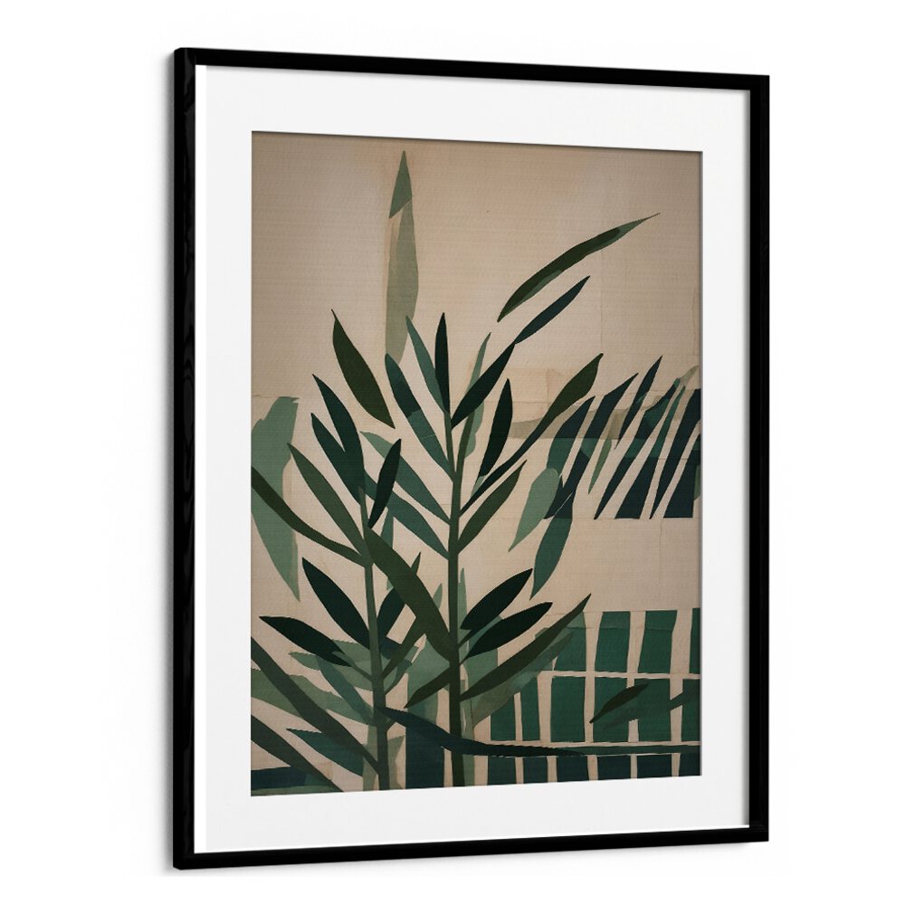 Elegant PAPER CUT GREEN LEAVES II, FLORAL FLOWER PAINTINGS showcasing intricate leaf designs perfect for home decor.