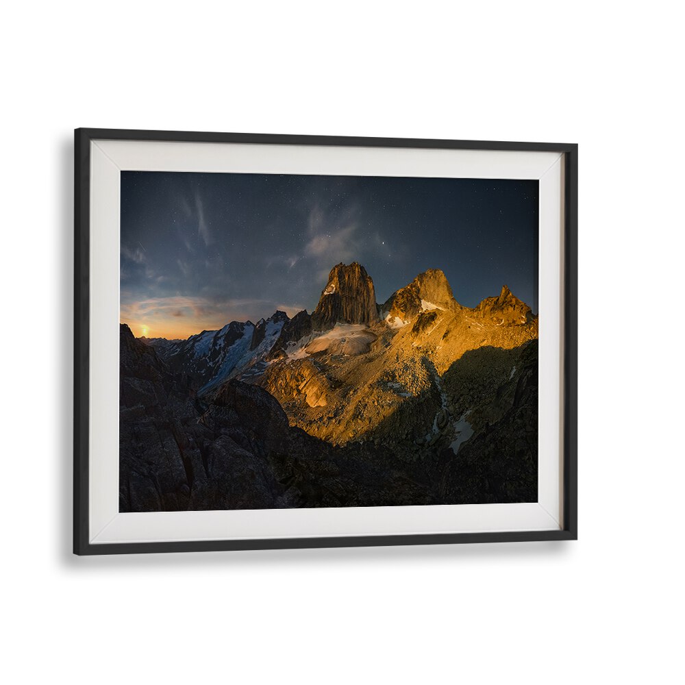 Stunning BUGABOOS MOONRISE, PHOTOGRAPHY PRINTS showcasing majestic mountains illuminated by moonlight. Perfect for decor.