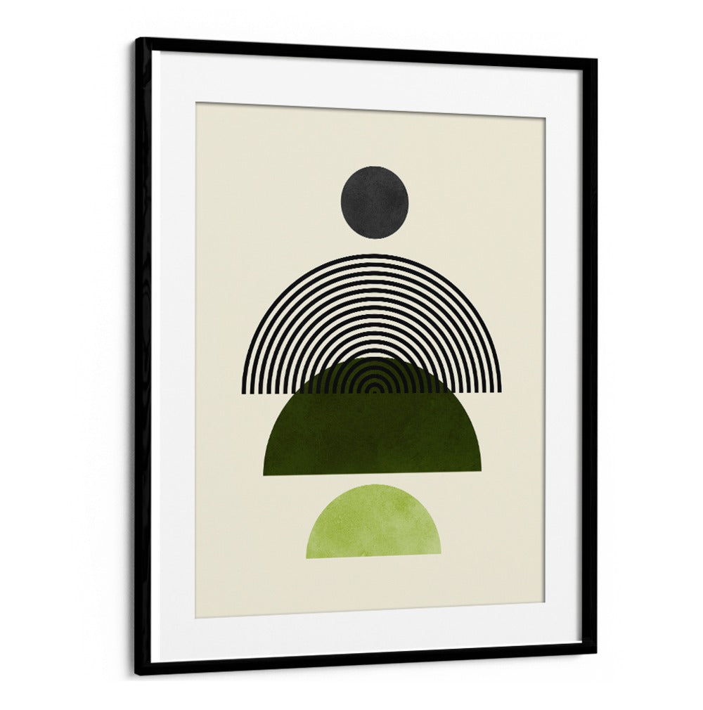 Stylish black and green design featuring LINES AND CIRCLES IV, BOHO ART PAINTINGS, perfect for modern decor enthusiasts.