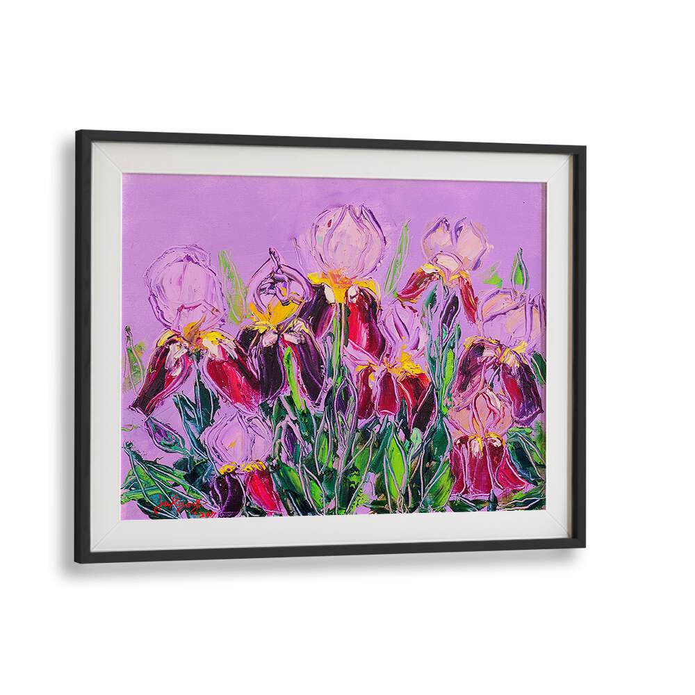 Vibrant LRISOIL ON CANVAS, FLORAL FLOWER PAINTINGS featuring stunning purple flowers, perfect for your decor.
