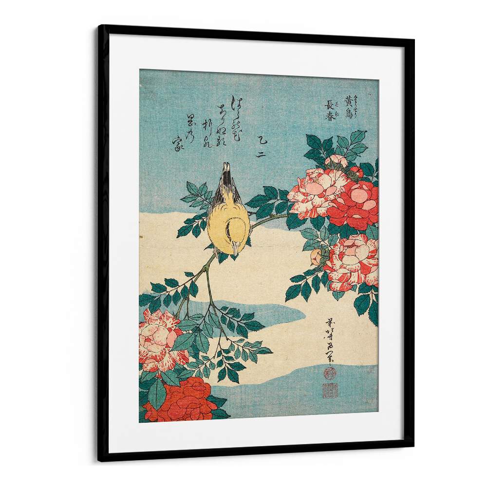 WARBLER AND ROSES , VINTAGE PAINTINGS