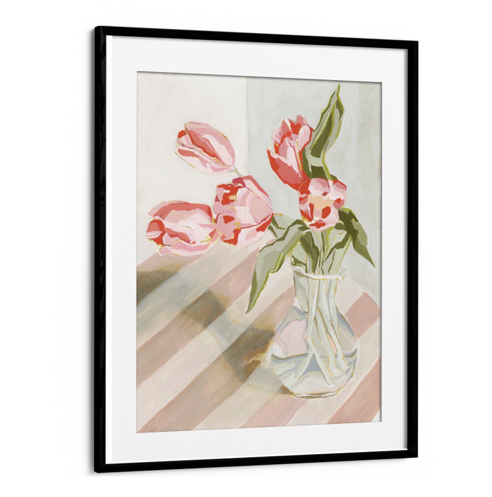 Vibrant tulips in a vase, adding elegance and natural beauty to any space, perfect for home decor. TULIPS IN A VASE.