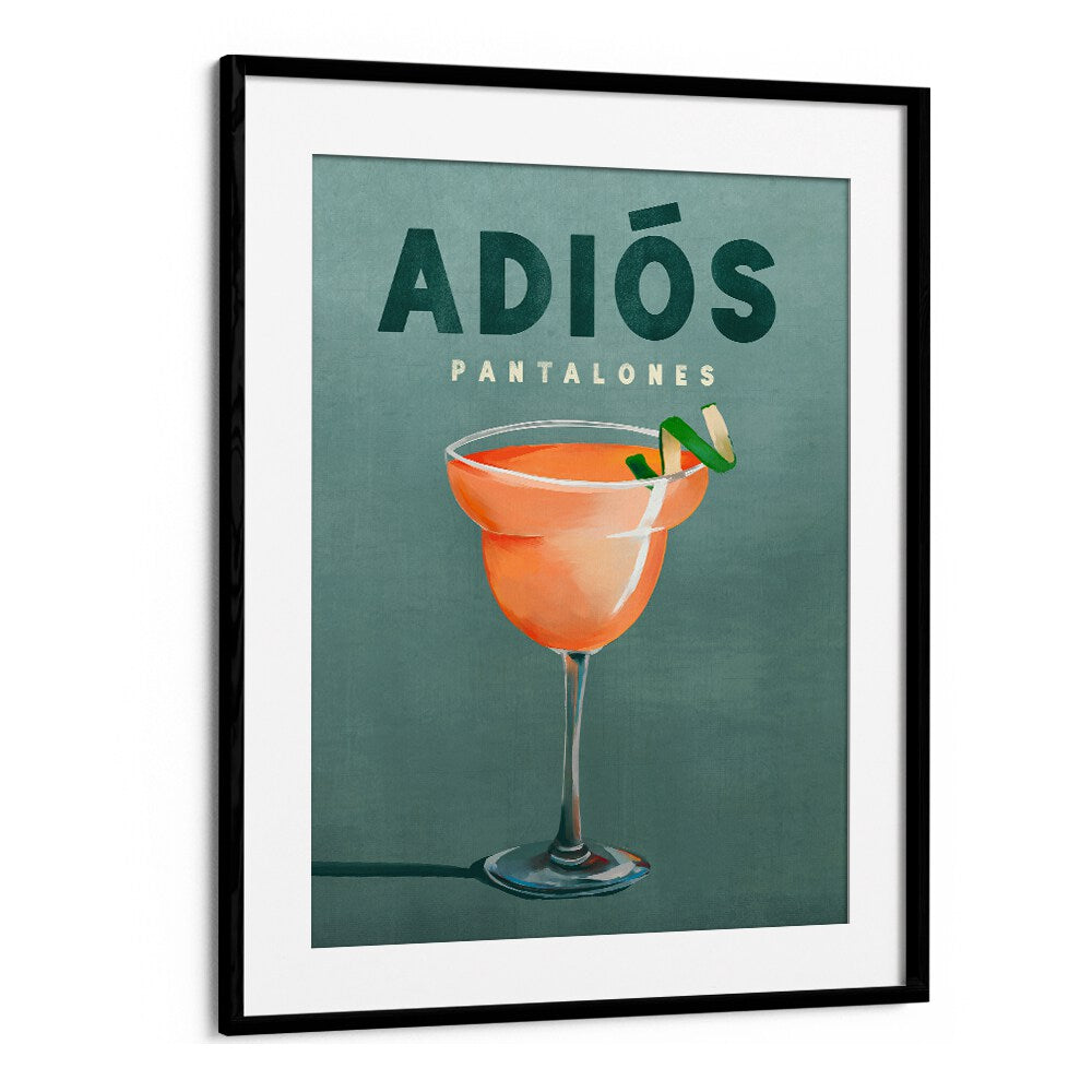 Stylish PANTALONES, BAR art print featuring a vibrant cocktail, perfect for enhancing any bar or lounge decor.