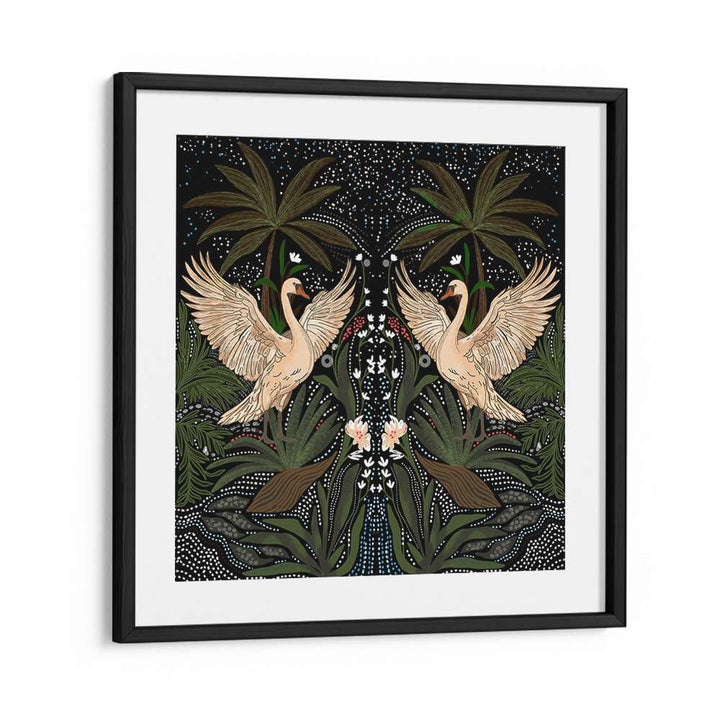 Elegant SWAN DANCE, FLORAL FLOWER PAINTINGS featuring graceful swans and lush foliage, perfect for any serene space.