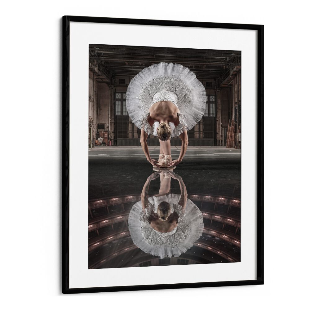 Elegant ballerina in a stunning tutu, reflecting on the stage—perfect for your decor with BALLERINA STAGE, PHOTOGRAPHY PRINTS.