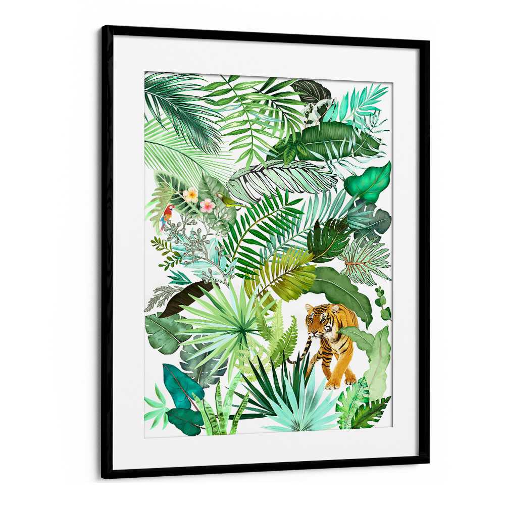 JUNGLE TIGER IV , FLORAL FLOWER PAINTINGS