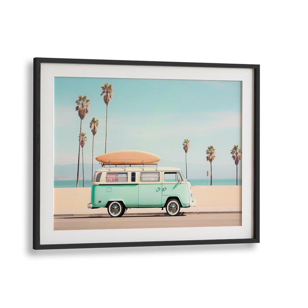Explore the PACIFIC VAN, CAR POSTERS featuring a classic van by the beach, perfect for adventure lovers.