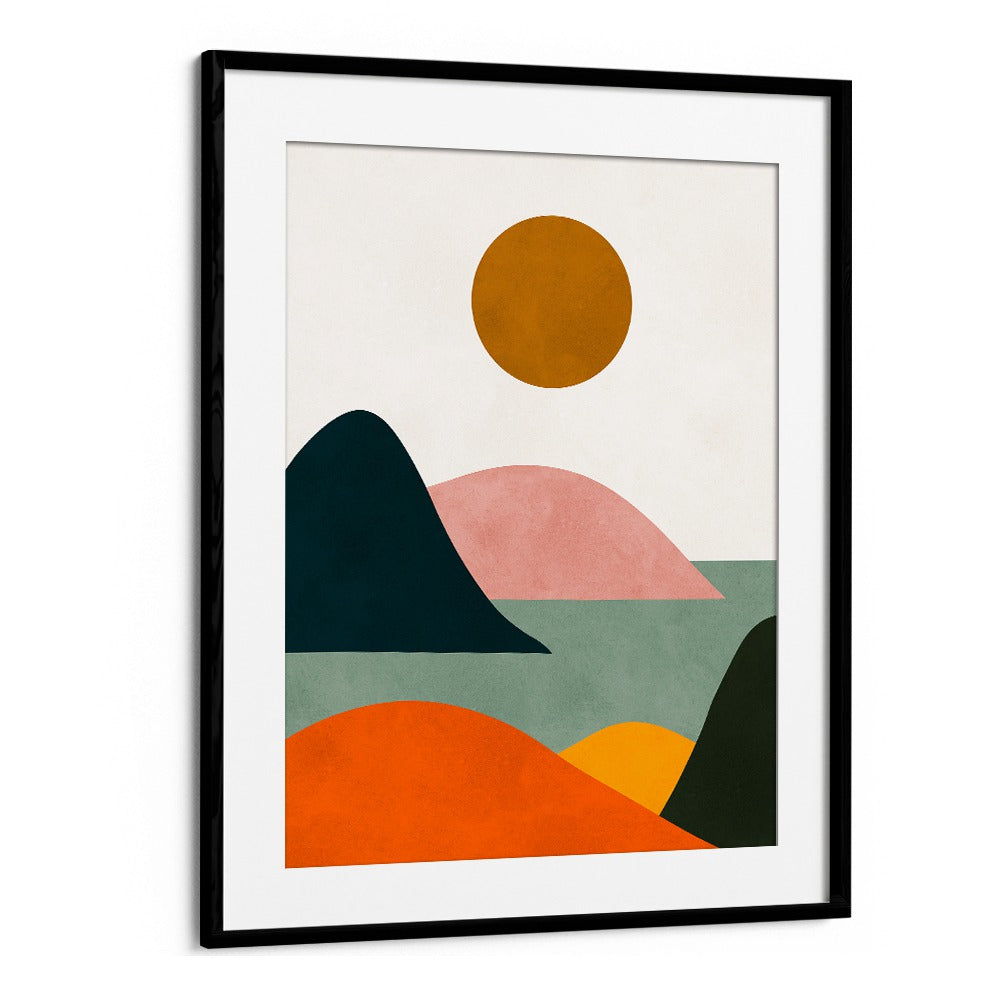 Vibrant WATERCOLOR XIII, LANDSCAPE PAINTINGS, showcasing abstract hills and sun, perfect for transforming your space.