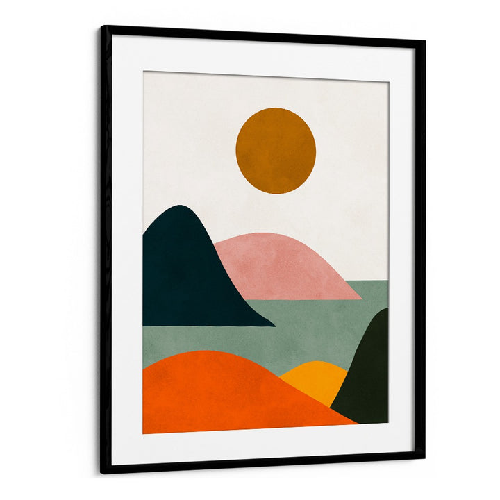 Vibrant WATERCOLOR XIII, LANDSCAPE PAINTINGS, showcasing abstract hills and sun, perfect for transforming your space.