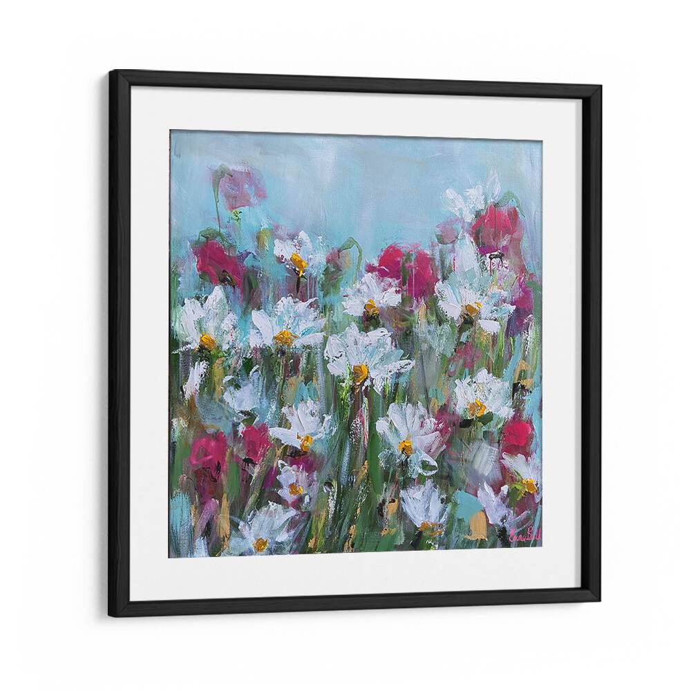 Vibrant WHITE DAISIES AND PINK BLOSSOMS, FLORAL FLOWER PAINTINGS brighten any space with natural beauty.