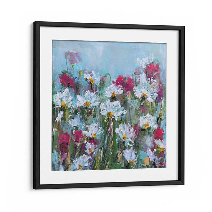 Vibrant WHITE DAISIES AND PINK BLOSSOMS, FLORAL FLOWER PAINTINGS brighten any space with natural beauty.