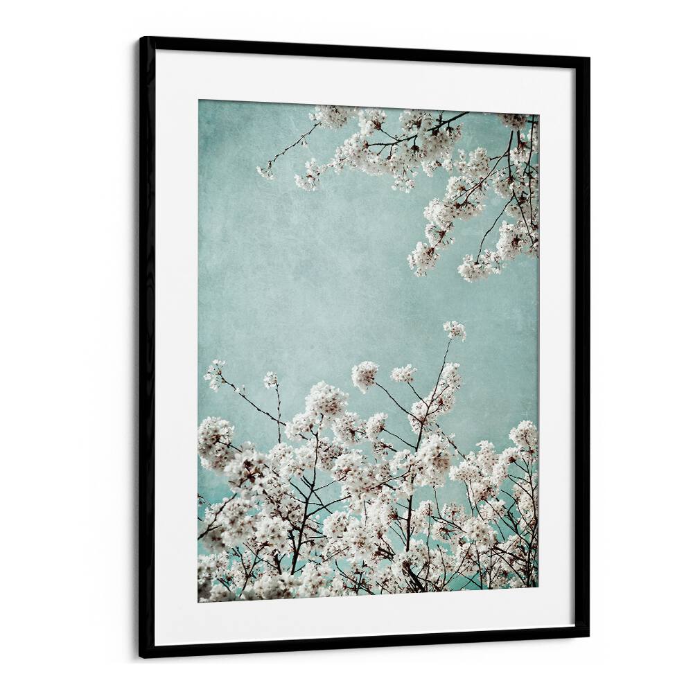 Vibrant SPRING TIME, FLORAL FLOWER PAINTINGS featuring delicate blossoms against a serene blue backdrop, perfect for decor.