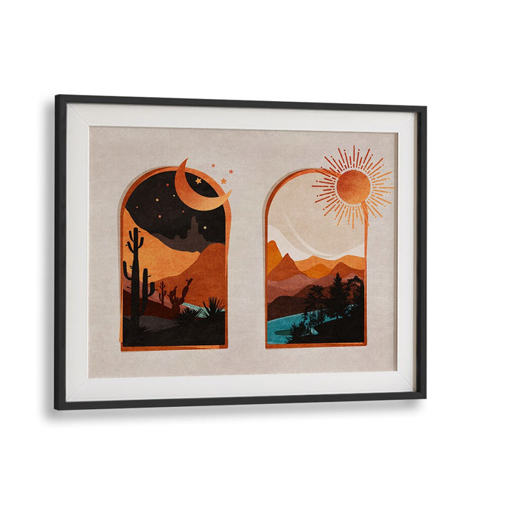 Stylish ARCH, BOHO ART PAINTINGS by Emel Tunaboylu featuring desert landscapes and celestial motifs to elevate your decor.