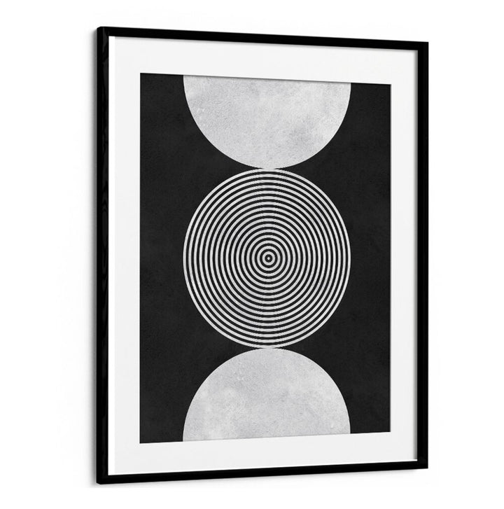 Captivating BLACK BACKGROUND VII, GEOMETRIC ART PRINTS showcasing colorful circles on a deep black backdrop.