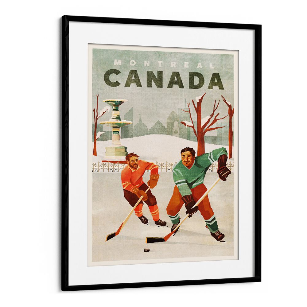 Montreal Canada Pond Hockey Guys poster showcasing the spirit of ice hockey, perfect for sports enthusiasts. CANADA HOCKEY GUYS, SPORTS POSTERS.