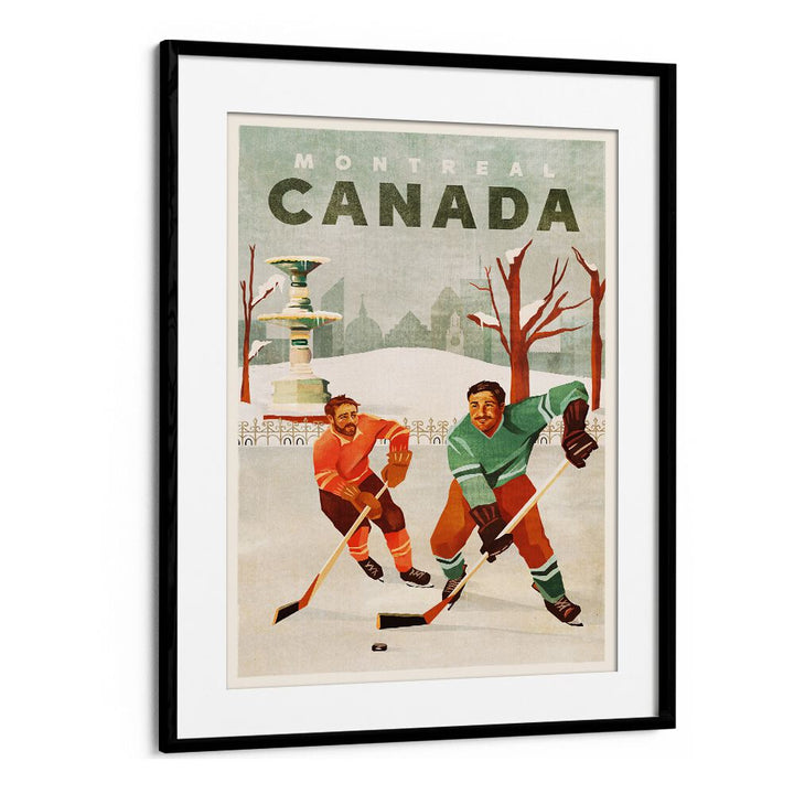 Montreal Canada Pond Hockey Guys poster showcasing the spirit of ice hockey, perfect for sports enthusiasts. CANADA HOCKEY GUYS, SPORTS POSTERS.