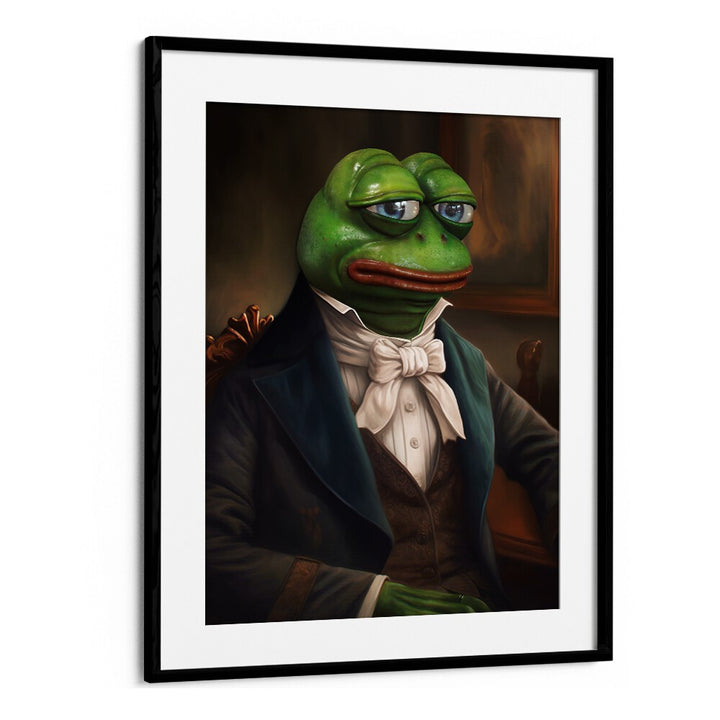 SIR PEPE, ALTERED ART PRINTS from DIKHOTOMY features a whimsical frog in elegant attire, perfect for creative spaces.