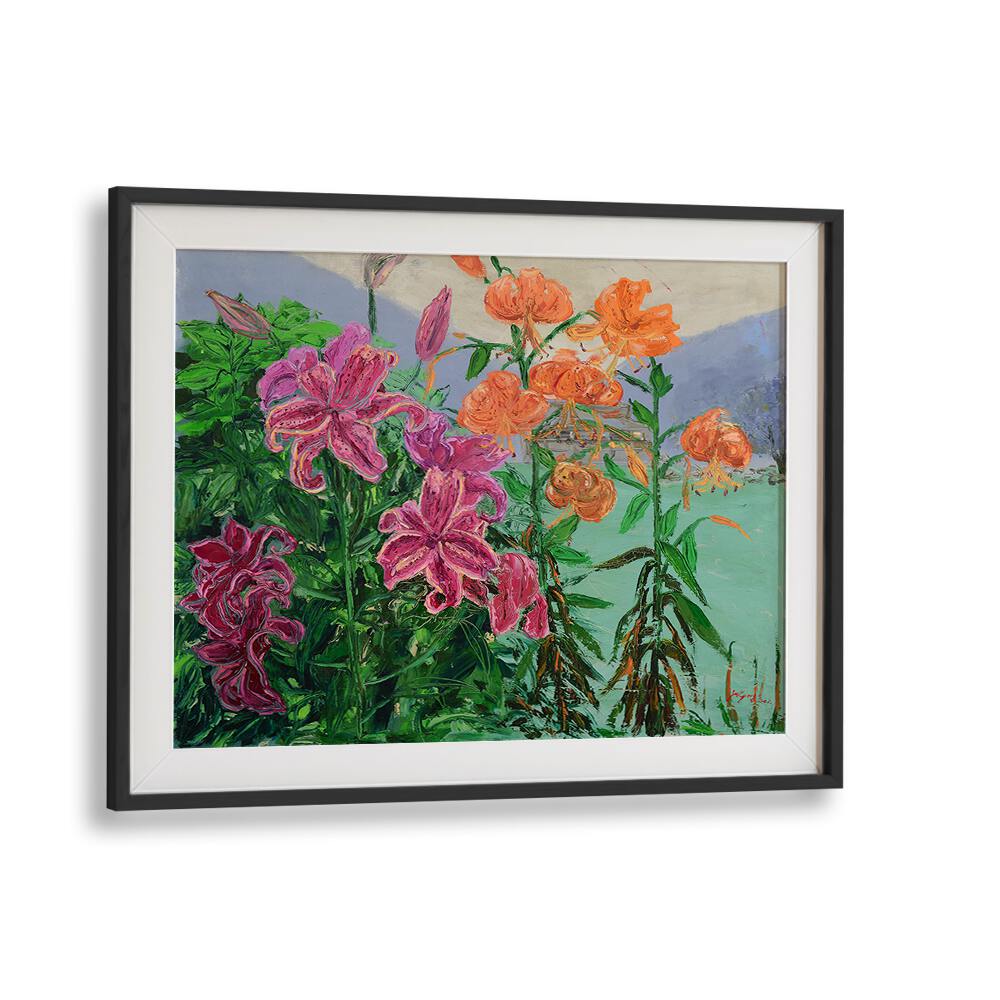 Vibrant PINK AND ORANGE LILIES in a stunning floral flower painting, perfect for brightening any space.