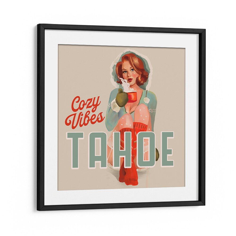 Cozy Vibes, Bar art featuring a stylish woman with warm colors, perfect for creating a comforting atmosphere.