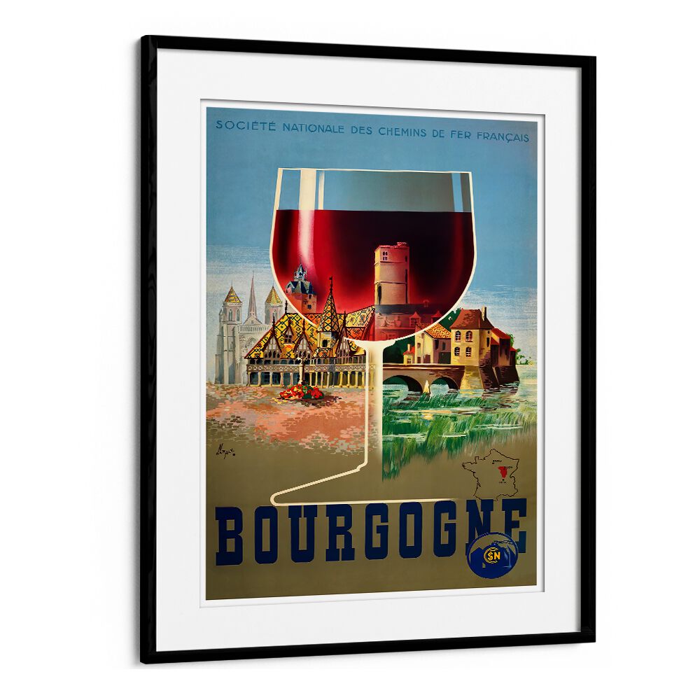 Elegant BOURGOGNE, VINTAGE TRAVEL POSTERS showcasing the beauty of vineyards and French culture in stunning art.