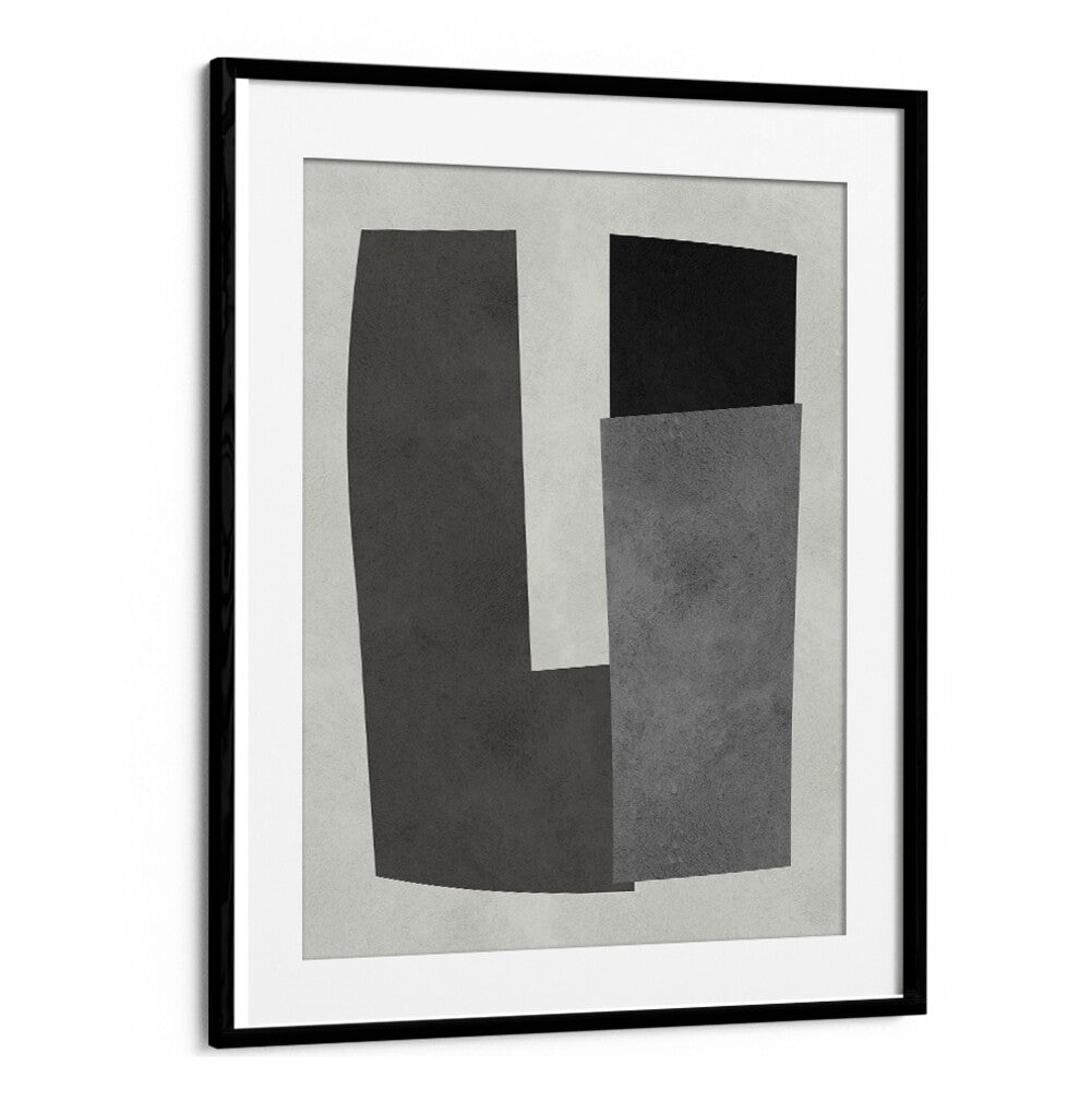 Stylish MODERN SHAPES X, GEOMETRIC ART PRINTS in black and grey, perfect for contemporary home decor.