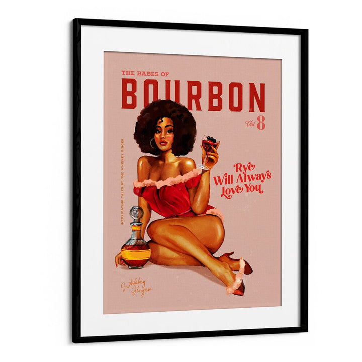Vintage pinup art featuring BOURBON BABES II, BAR poster, perfect for adding charm to your space.