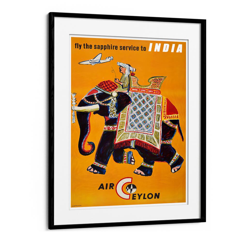 Explore the vibrant AIR CEYLON, VINTAGE TRAVEL POSTERS featuring an elegant elephant and Indian scenery. Perfect for decor!
