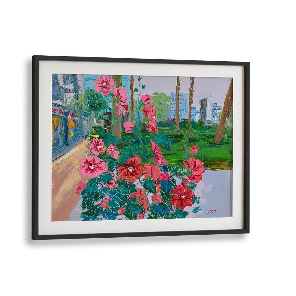 Vibrant pink flowers burst with color in this stunning floral flower painting, perfect for brightening any space.