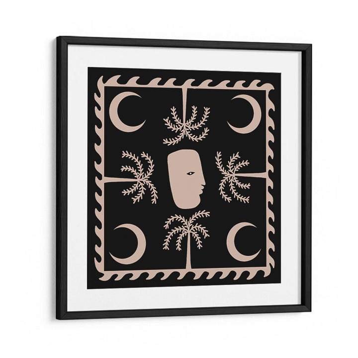Elegant CELESTIAL I, BOHO ART PAINTINGS featuring a unique design with moons and palm trees in a striking frame.