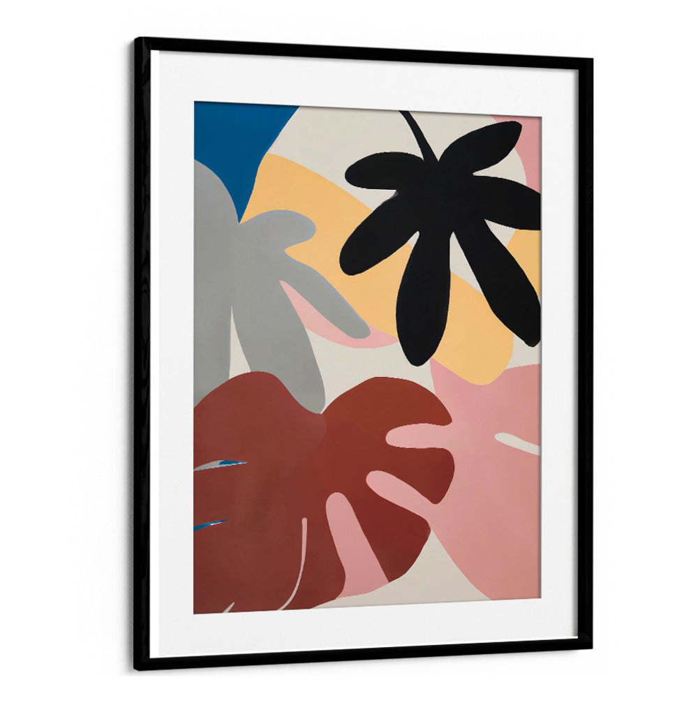 JUNGLE VIBES, FLORAL FLOWER PAINTINGS with bold tropical leaves in muted tones, perfect for modern home decor at Blackmount.