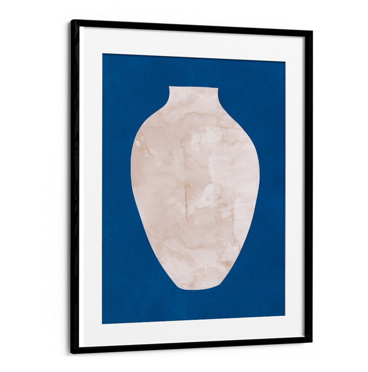 Stylish TRIBAL SHAPES I, GEOMETRIC ART PRINTS featuring an elegant vase design against a vibrant blue background.