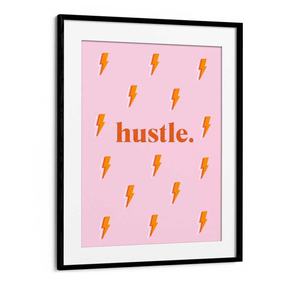 Stylish HUSTLE, FASHION POSTERS with vibrant lightning bolts, perfect for energizing any home or office space.