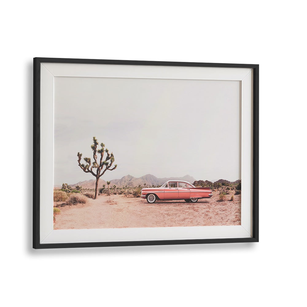 Stunning artwork featuring a vintage car in a desert scene, perfect for lovers of IN THE DESERT, COWBOY style.