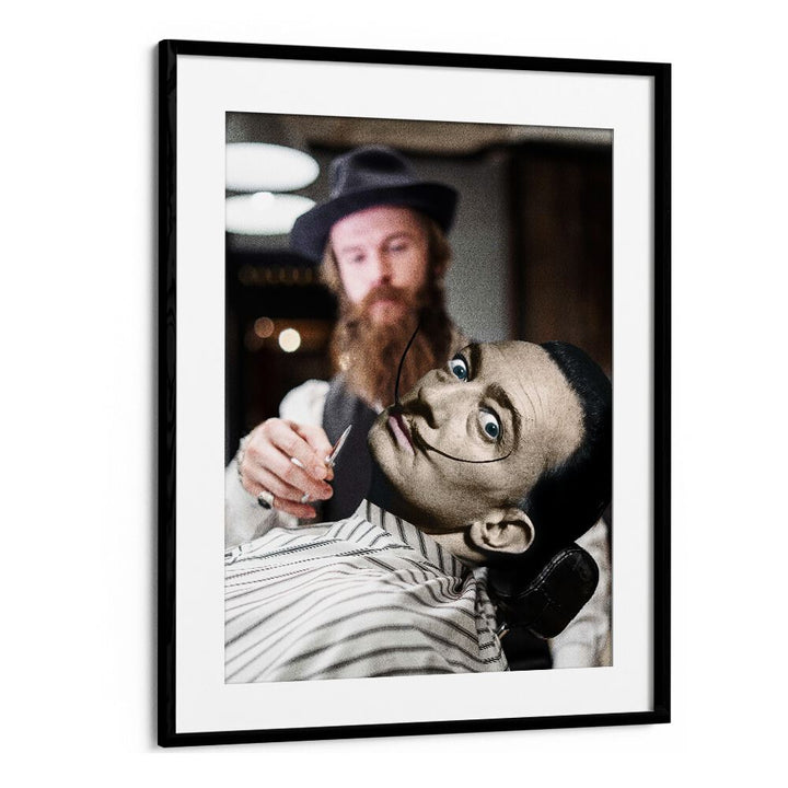 Whimsical MY MOUSTACHE , ALTERED ART PRINTS by Dikhotomy, featuring a unique barber scene to enhance your decor.