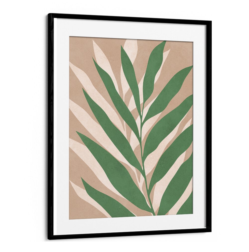 Vibrant green leaves on a beige backdrop in TROPICAL I, BOHO ART PAINTINGS, perfect for adding tropical charm.