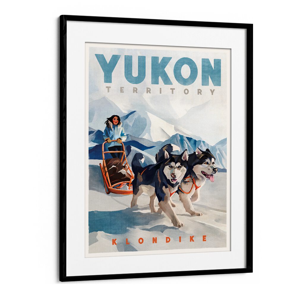 YUKON POSTER, TRAVEL POSTERS featuring a dog sled team in a snowy landscape, perfect for adventure lovers.