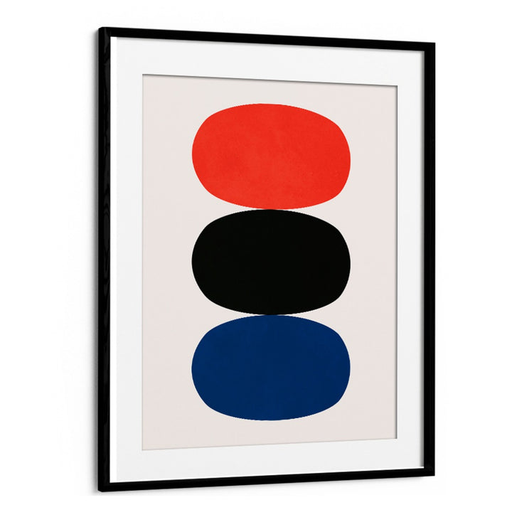 Geometric art print "OVALS IN BALANCE" features bold colors, enhancing any space with modern elegance.