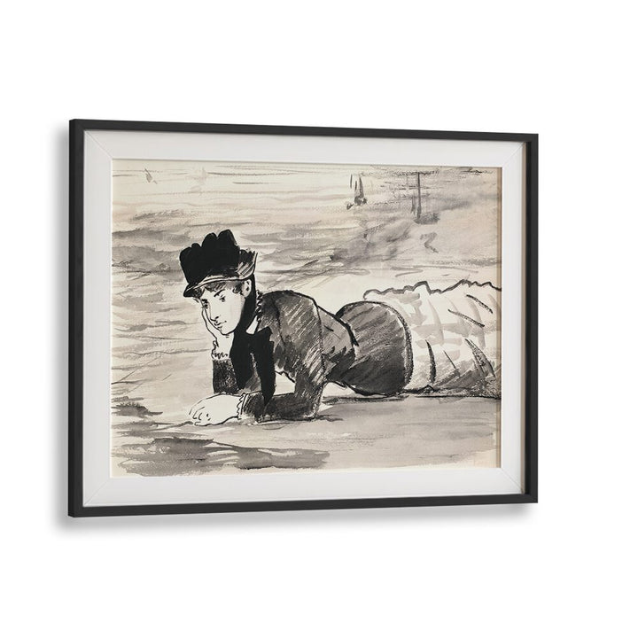 WOMAN LYING ON THE BEACH , VINTAGE PAINTINGS
